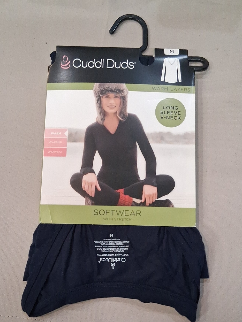 Cuddl Duds Long Sleeve V-neck Soft Wear Navy M